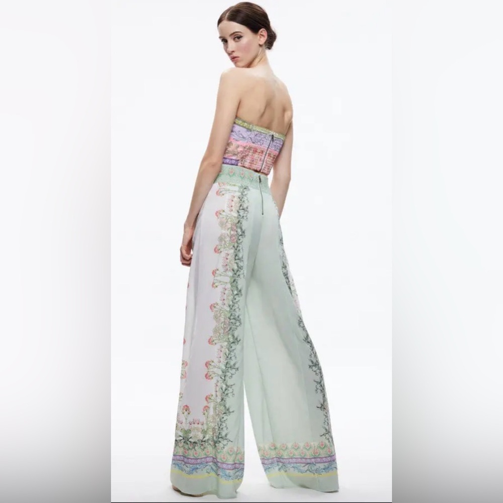 Alice and Olivia Smocked Back Ceresi Top XSmall & Palazzo Pants Small $708 - Picture 2 of 12